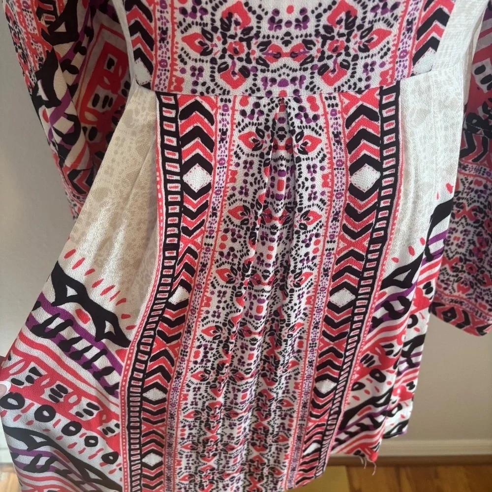 Free People Tegan Boarder Print Mini Dress Size 6 Ivory Pink Black